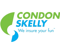 Condon Skelly Insurance, green letters for condon, blue letters for Skelly and We insure your fun.