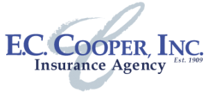 E.C. Cooper Inc Insurance Agency logo, white background with blue lettering over light blue cursive lowercase e
