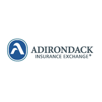 Adirondack Insurance Exchange logo, white background, black letters, blue cirle with white A