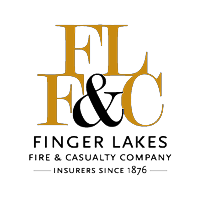 Finger Lakes Fire and Casualty Company logo, white background with orange and black lettering