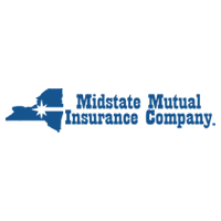Midstate Mutual Insurance Company logo, blue print, the state of New York with a starburst and line going through the middle