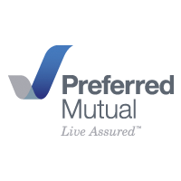 Preferred Mutual Live Assured logo, white background with grey letters and blue check mark
