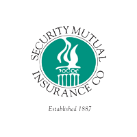 Security Mutual Insurance Company logo, black letters, white background, green circle with white torch