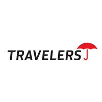 Travelers Insurance Company logo black text with red umbrella